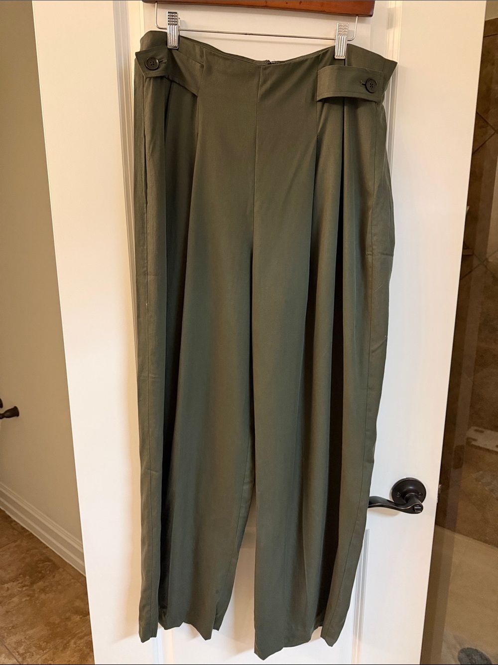 Banana Republic Olive Wide-Leg High-Rise Trousers with Button Tabs